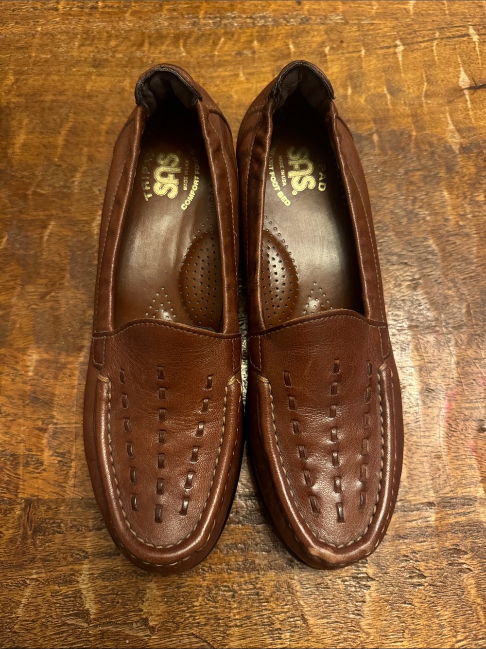 SAS Women's Brown Leather Slip-On Loafers, Size 6.5